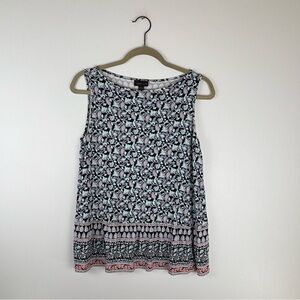 J Jill Wearever Womens S Petite PS Blouse Tank Top Sleeveless Paisley Blue